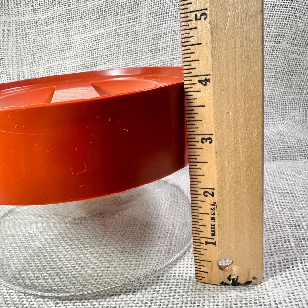 Vintage Pyrex 7080-C‎ Clear Glass Storage Bowl with Orange Lid Retro USA Made